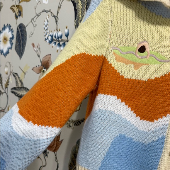 House of Sunny Souvenir Cardigan Sweater Ivory Blue Multi Size 4 - Picture 8 of 15